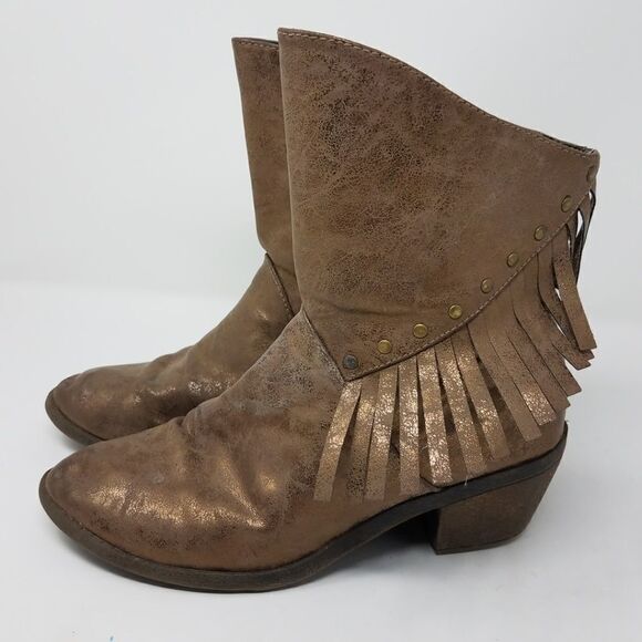 🌼 STEVIES Fringe Metallic Bronze Boots 6 - Picture 2 of 8
